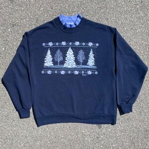 Snowflake Snow Covered Trees 1990s Morning Sun Sweatshirt Women’s (L fits M)